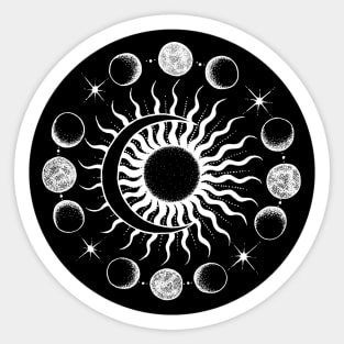 Sun and Moon in black circle Sticker